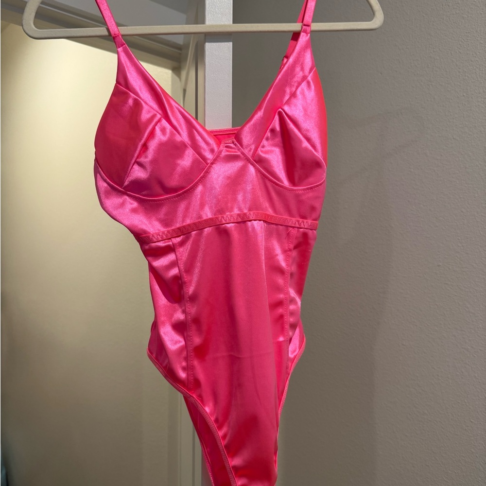 Sleek Pink Satin Bodysuit